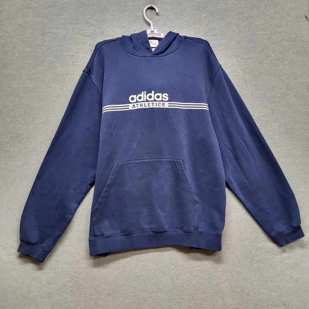 Adidas Men‎ Hoodie L Navy Fleece Athletics Logo Long Sleeve
